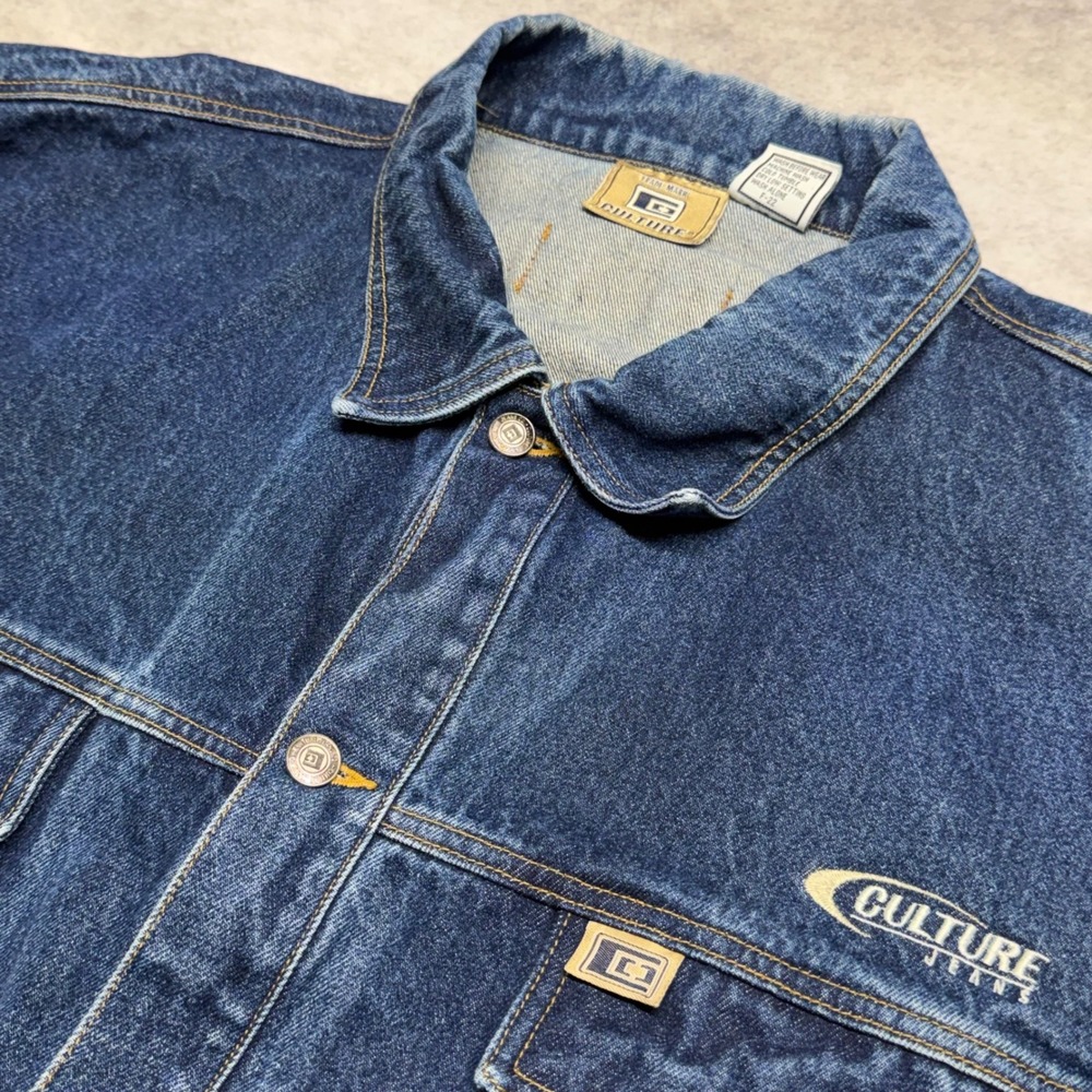 VTG Culture Jeans Loose Fit Mens 4XL Blue Faded Hip Hop Streetwear Trucker Coat - Picture 2 of 9